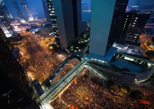 Protesters mob the area around the government offices. Picture: Getty Images