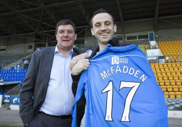James McFadden, with manager Tommy Wright, signed a deal with St Johnstone for the rest of the season. Picture: Graeme Hart
