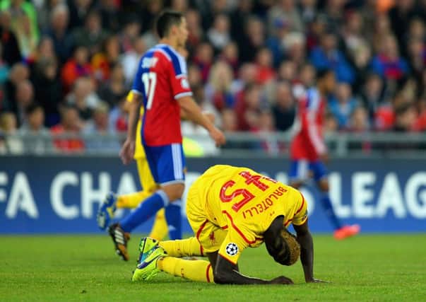 Mario Balotelli reacts during the UEFA Champions League Group B match between Basel and Liverpool. Picture: Getty