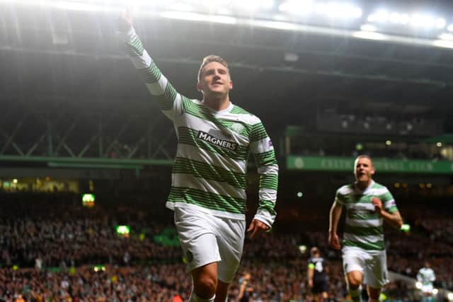 Kris Commons celebrates after opening the scoring against Dinamo Zagreb. Picture: SNS