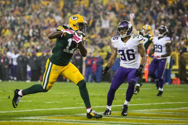 Davante Adams of the Green Bay Packers runs into the end zone to score in the second quarter. Picture: Getty