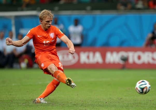 Dirk Kuyt scores his penalty in the shootout against Costa Rica in the 2014 World Cup quarter finals. Picture: Getty