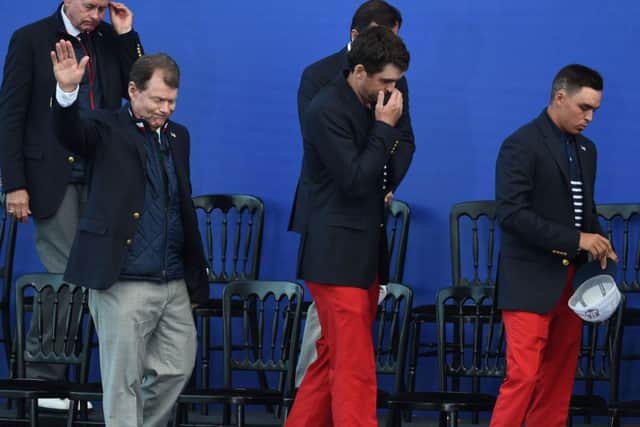 American captain Tom Watson, front left, was by all accounts a non-speaking skipper, but the visitors were also hampered by a golfing culture where players have no financial need to win tournaments. Photograph: Ian Rutherford
