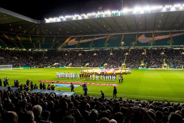 Celtic and Dinamo Zagreb line up prior to the match. Picture: SNS