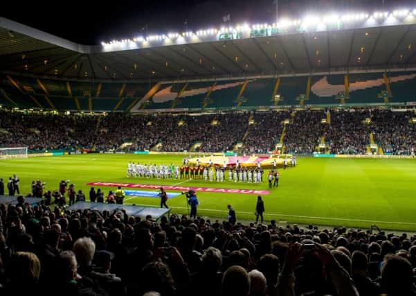 Celtic and Dinamo Zagreb line up prior to the match. Picture: SNS