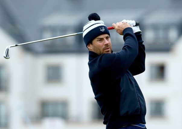 Jamie Redknapp plays off the second hole at 2014 Alfred Dunhill Links Championship at Carnoustie. Picture: Getty