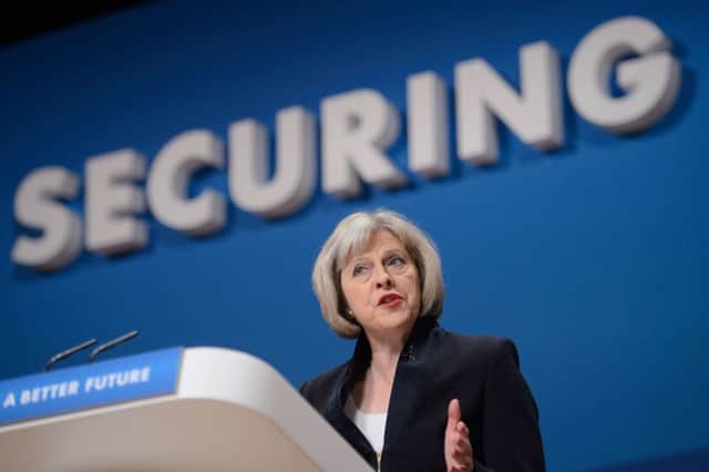 Home Secretary Theresa May addresses delegates at the Conservative Party conference. Picture: Getty