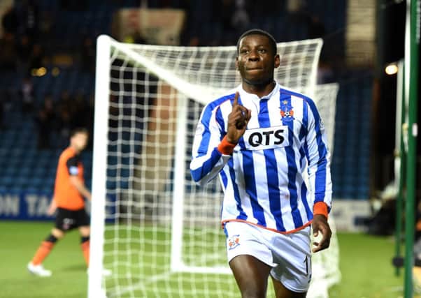 Kilmarnock's Tope Obadeyi celebrates giving his side the lead in the second half. Picture: SNS