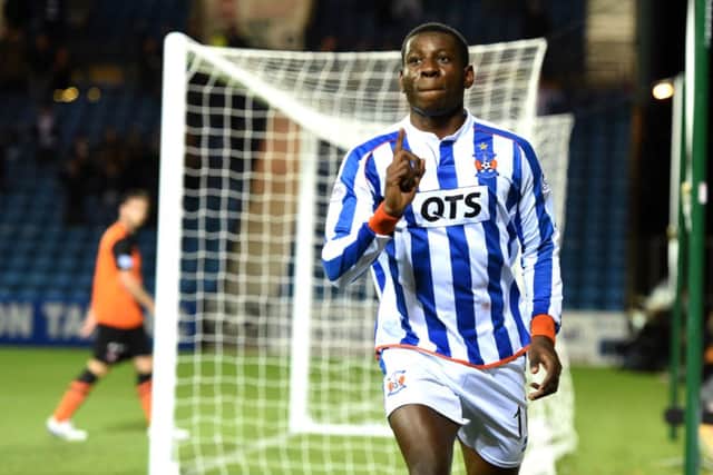 Kilmarnock's Tope Obadeyi celebrates giving his side the lead in the second half. Picture: SNS