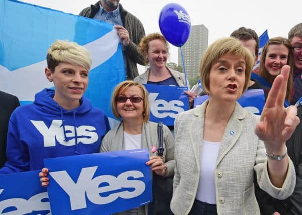 Nicola Sturgeon meets Yes supporters during the referendum campaign. Photograph: Jeff J Mitchell/Getty Images
