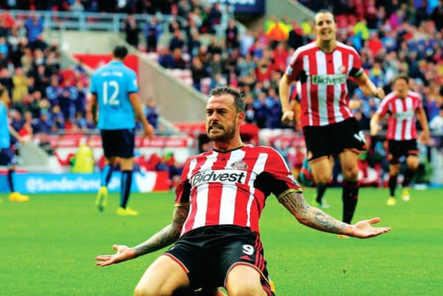 Sunderlands Steven Fletcher celebrates his second goal during the Black Cats win over Stoke City. Picture: Alex Livesey/Getty Images