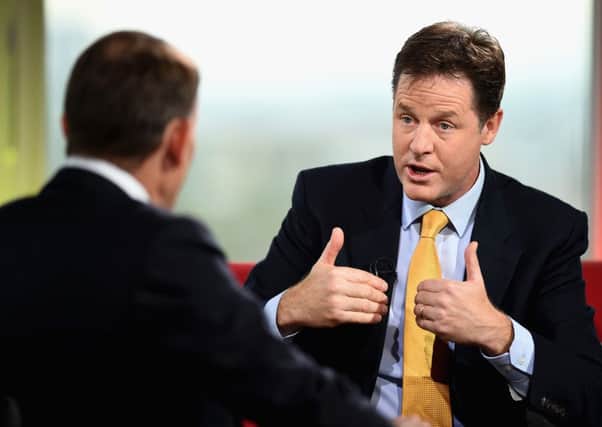 Nick Clegg speaks to Andrew Marr at the BBC's Glasgow base. Picture: Getty