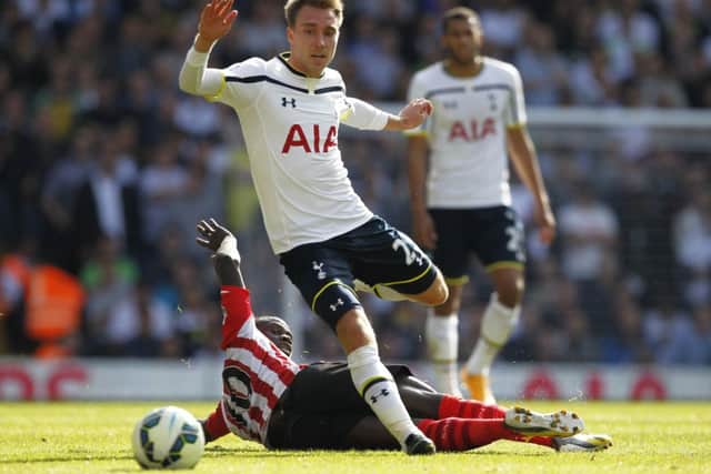 Tottenham Hotspur's Christian Eriksen vies with Southampton's Sadio Mane. Picture: Getty