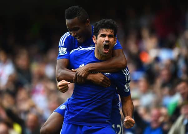 Diego Costa celebrates after scoring Chelsea's second against Arsenal. Picture: Getty