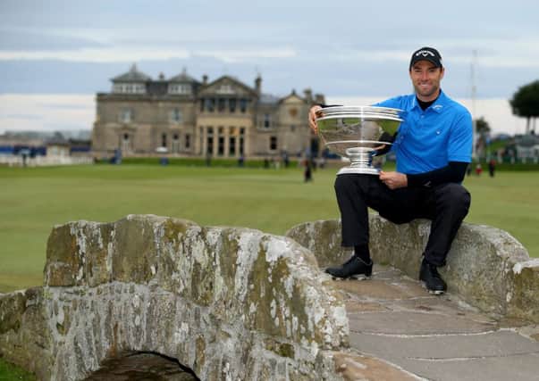 Oliver Wilson shows off the Dunhill Links trophy (Getty). Richie Ramsay, below
