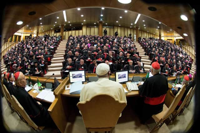 Pope Francis opens the extraordinary synod of nearly 200 senior clerics at the Vatican. Picture: Getty