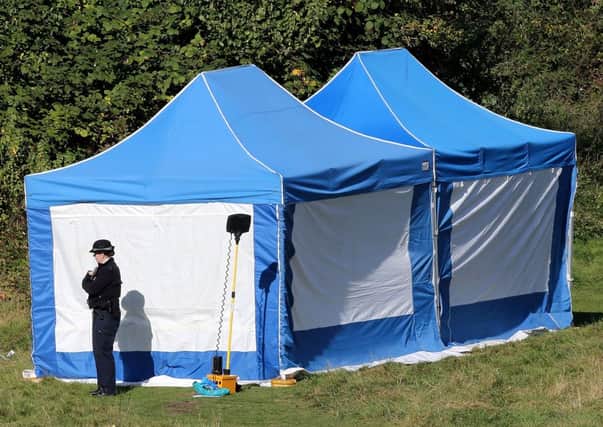 Forensic investigation tent where Arnis Zalkalns was found. Picture: Getty