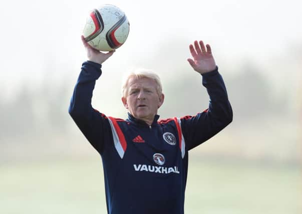 Gordon Strachan puts players through their paces at Mar Hall. Picture: SNS