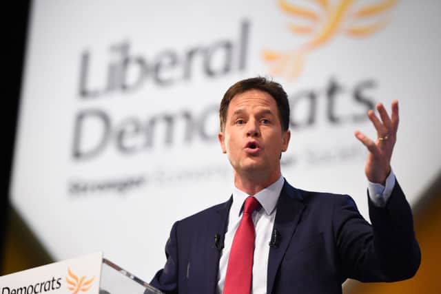 Nick Clegg delivers his keynote speech on the last day of the Liberal Democrat Autumn conference in Glasgow. Picture: Getty