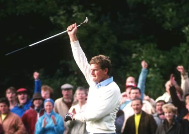 Golfer Sandy Lyle celebrates his victory in the World Matchplay Golf Championships at Wentworth on this day in 1988. Picture: Getty