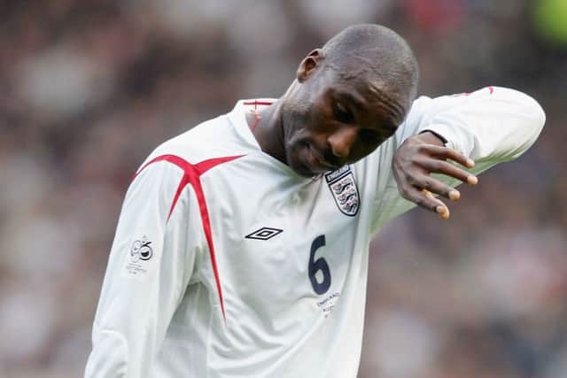 Sol Campbell, playing for England during a 2006 World Cup qualifier, is considering joining the Tories. Picture: Getty