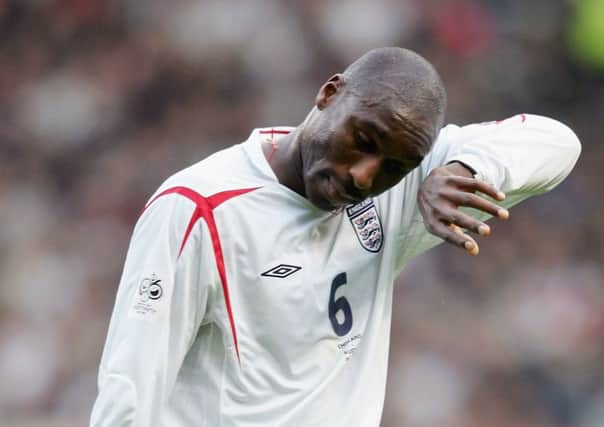 Sol Campbell, playing for England during a 2006 World Cup qualifier, is considering joining the Tories. Picture: Getty