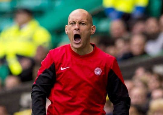 Hamilton manager Alex Neil urges on his side at Parkhead. Picture: SNS
