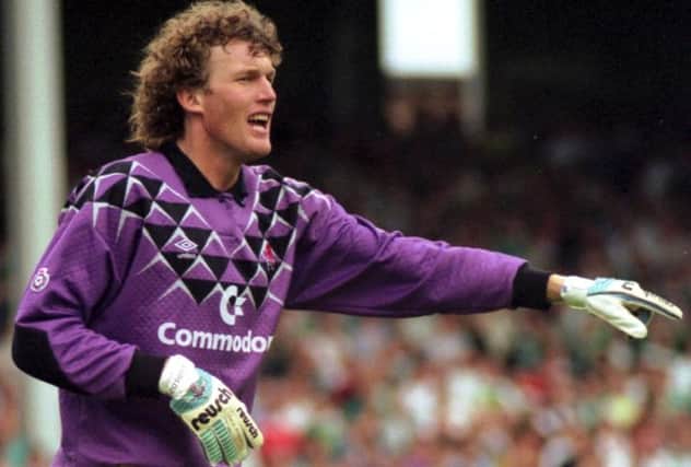 Dave Beasant shouts to his team-mates during the Hibs v Chelsea friendly at Easter Road in August 1991. Picture: TSPL