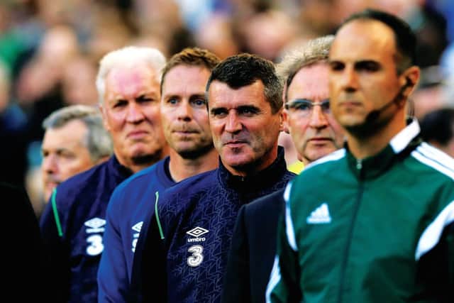 Roy Keane watches the Republic of Irelands mauling of Gibraltar yesterday, having done a similar job on Celtic, Robbie Keane and Abba in his new book. Picture: PA