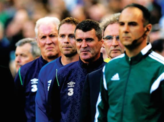 Roy Keane watches the Republic of Irelands mauling of Gibraltar yesterday, having done a similar job on Celtic, Robbie Keane and Abba in his new book. Picture: PA