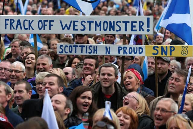 Pro-independence supporters at the Hope over Fear rally. Picture: PA