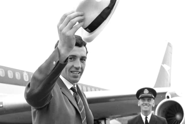Jim Alder arrives back at Prestwick Airport after his successful 1966 Commonwealth Games in Jamaica. Picture: Allan Milligan