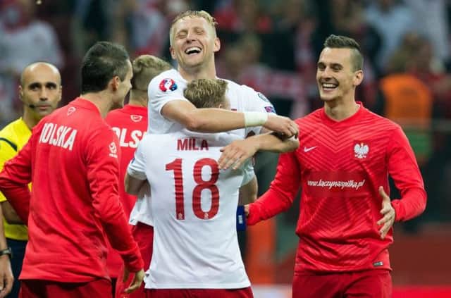 Poland celebrate their shock win over Germany on Saturday. Picture: Getty