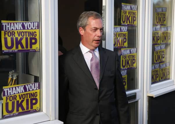 Ukip leader Nigel farage leaves party headquarters after Douglas Carswell won the Clacton-on-Sea by-election. Picture: Getty