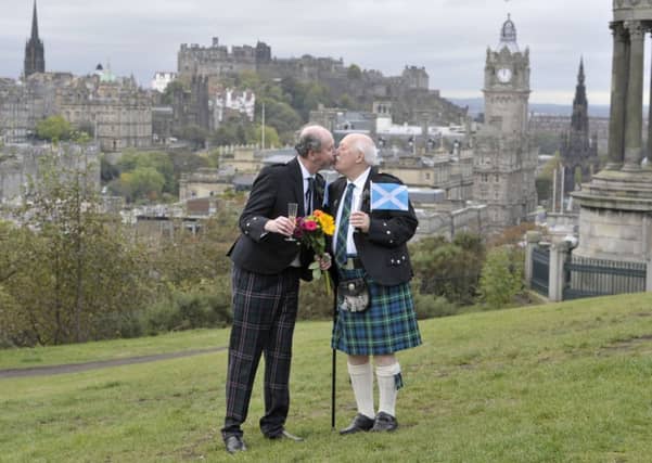 Sealed with a kiss: Jerry Slater, left, and Larry Lamont are among those looking forward to getting married. Picture: Ian Rutherford