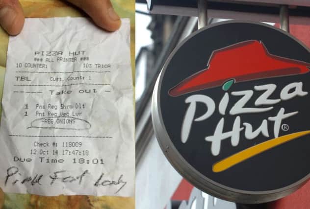 The receipt, left. Pizza Hut has since issued an apology. Pictures: Facebook/TSPL