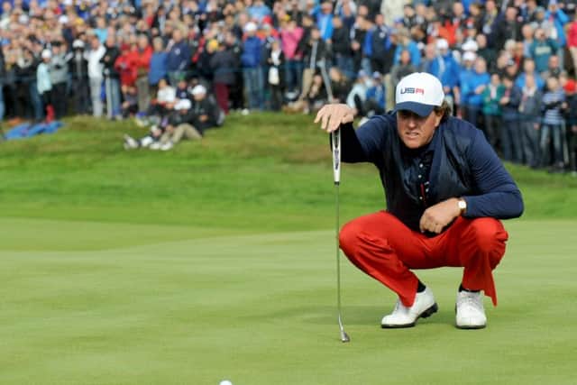 Phil Mickelson lines up a shot at the 2014 Ryder Cup. Picture: Jane Barlow