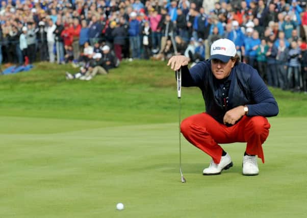 Phil Mickelson lines up a shot at the 2014 Ryder Cup. Picture: Jane Barlow