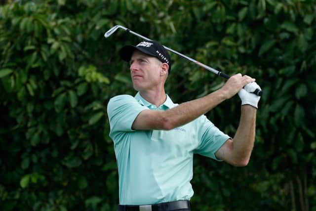 Jiim Furyk of the United States hits his tee shot on the third hole during the first round of the PGA Grand Slam of Golf at Port Royal Golf Course. Picture: Getty