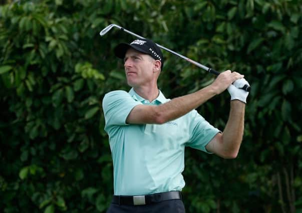 Jiim Furyk of the United States hits his tee shot on the third hole during the first round of the PGA Grand Slam of Golf at Port Royal Golf Course. Picture: Getty