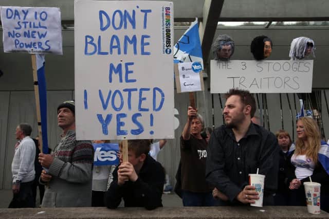 Protesters outside the Scottish Parliament following the Scottish independence referendum. Picture: PA