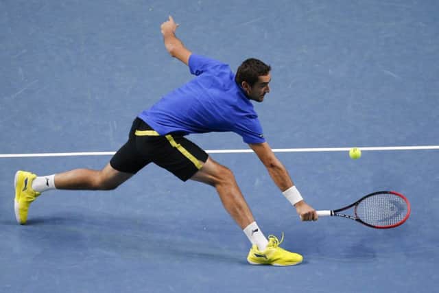 Croatias Marin Cilic returns a ball to Spains Tommy Robredo at the Kremlin Cup in Moscow yesterday. Picture: AP