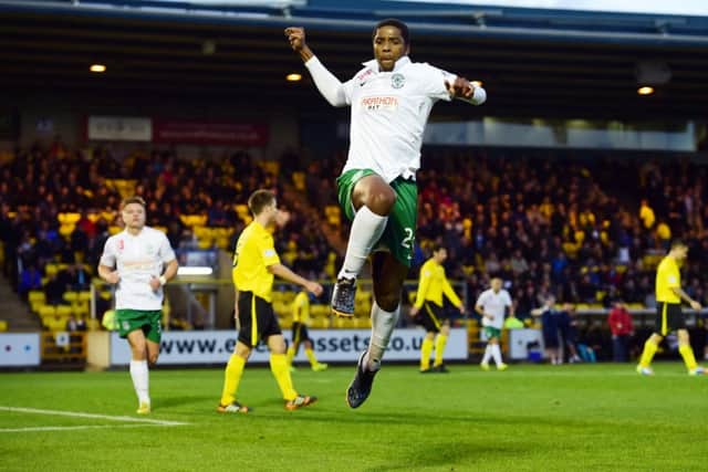 Dominique Malonga celebrates his opening goal. Picture: SNS
