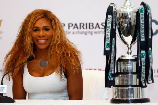 Serena Williams talks to the media during previews for the WTA Finals at the ArtScience Museum in Singapore. Picture: Getty