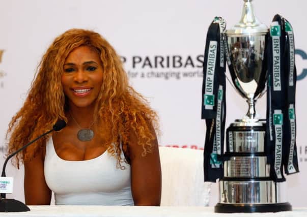 Serena Williams talks to the media during previews for the WTA Finals at the ArtScience Museum in Singapore. Picture: Getty