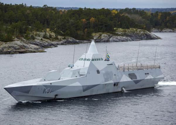 Swedish corvette HMS Visby patrols the archipelago, searching for what the military say is a foreign threat. Picture: Reuters