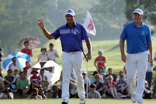 At the 106th time of asking, Scott Hend celebrates winning a European Tour title. Picture: Getty Images
