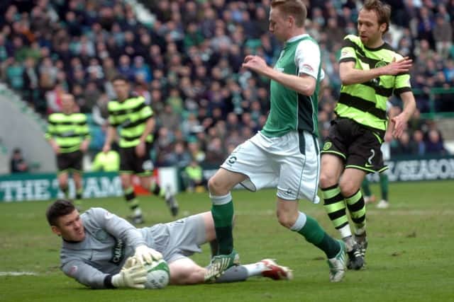 Zaluska, left, in action for Celtic against Hibs. Picture: Dan Phillips
