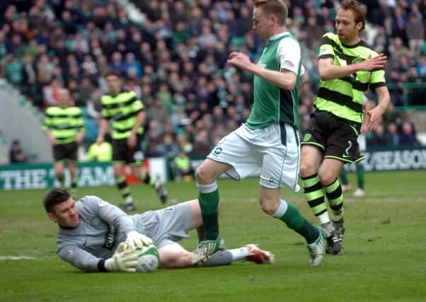 Zaluska, left, in action for Celtic against Hibs. Picture: Dan Phillips