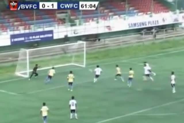 Peter Biaksangzuala, centre, wearing a yellow shirt, scored this goal before celebrating. Picture: YouTube